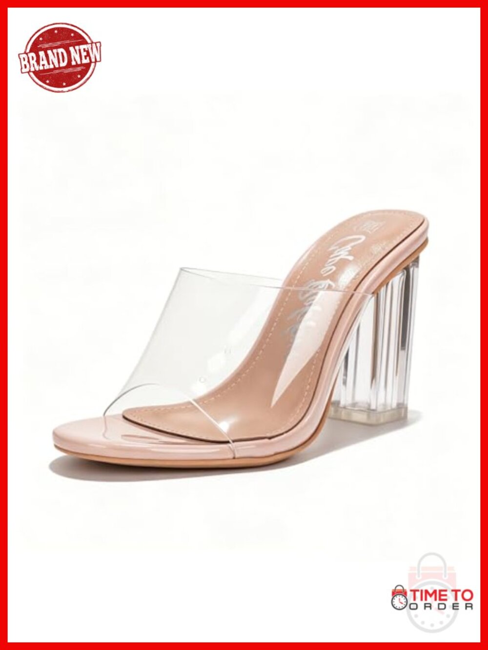 Cape Robbin Women's Clear Block Heels Slip On Open Toe Transparent Chunky